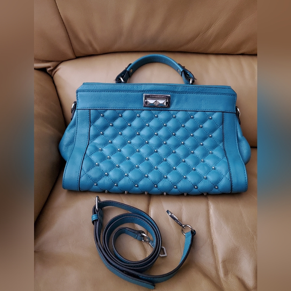 Rebecca Minkoff Teal leather Satchel good used condition crossbody strap